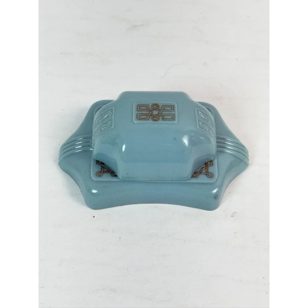 Vintage Dennison Blue Plastic Ring Box Art Deco Velvet Jewelry Case USA